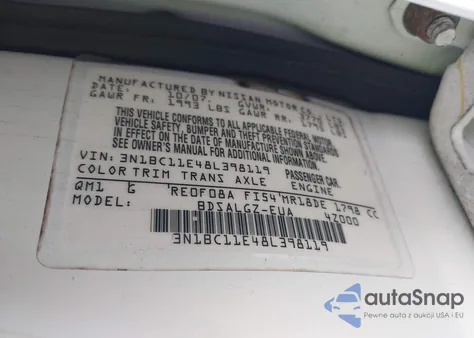 2008 Nissan Versa 1.8Sl from USA, damaged, VIN 3N1BC11E48L398119